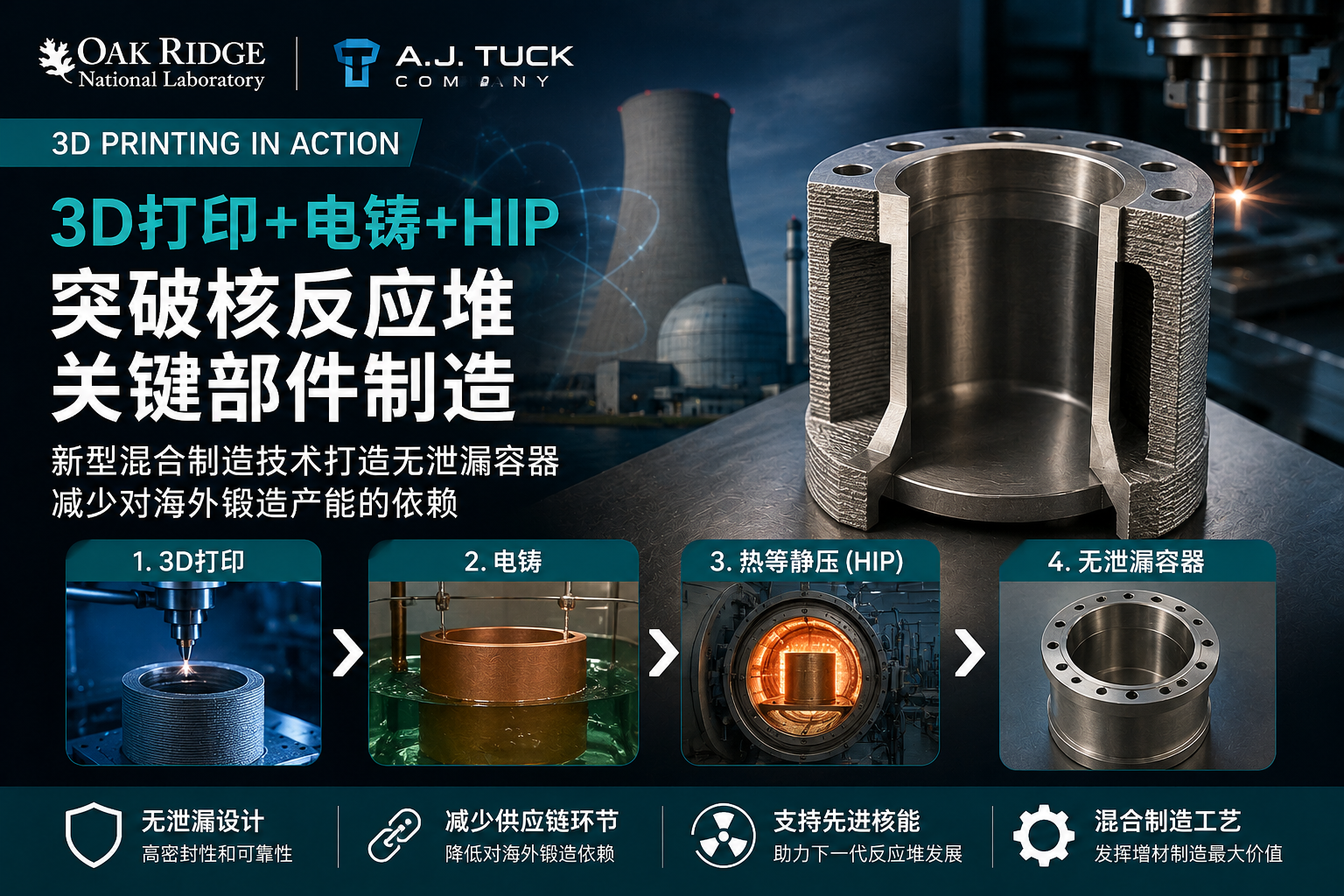 3D打印+电铸+热等静压：新型混合制造技术突破先进核反应堆关键部件制造难题