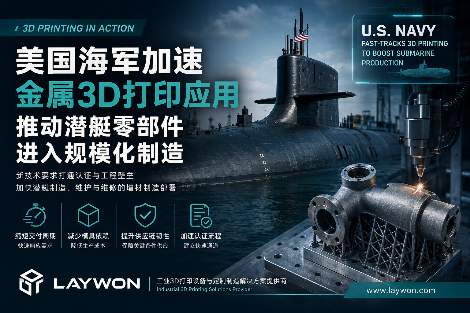 美国海军加速金属3D打印应用：推动潜艇零部件进入规模化增材制造